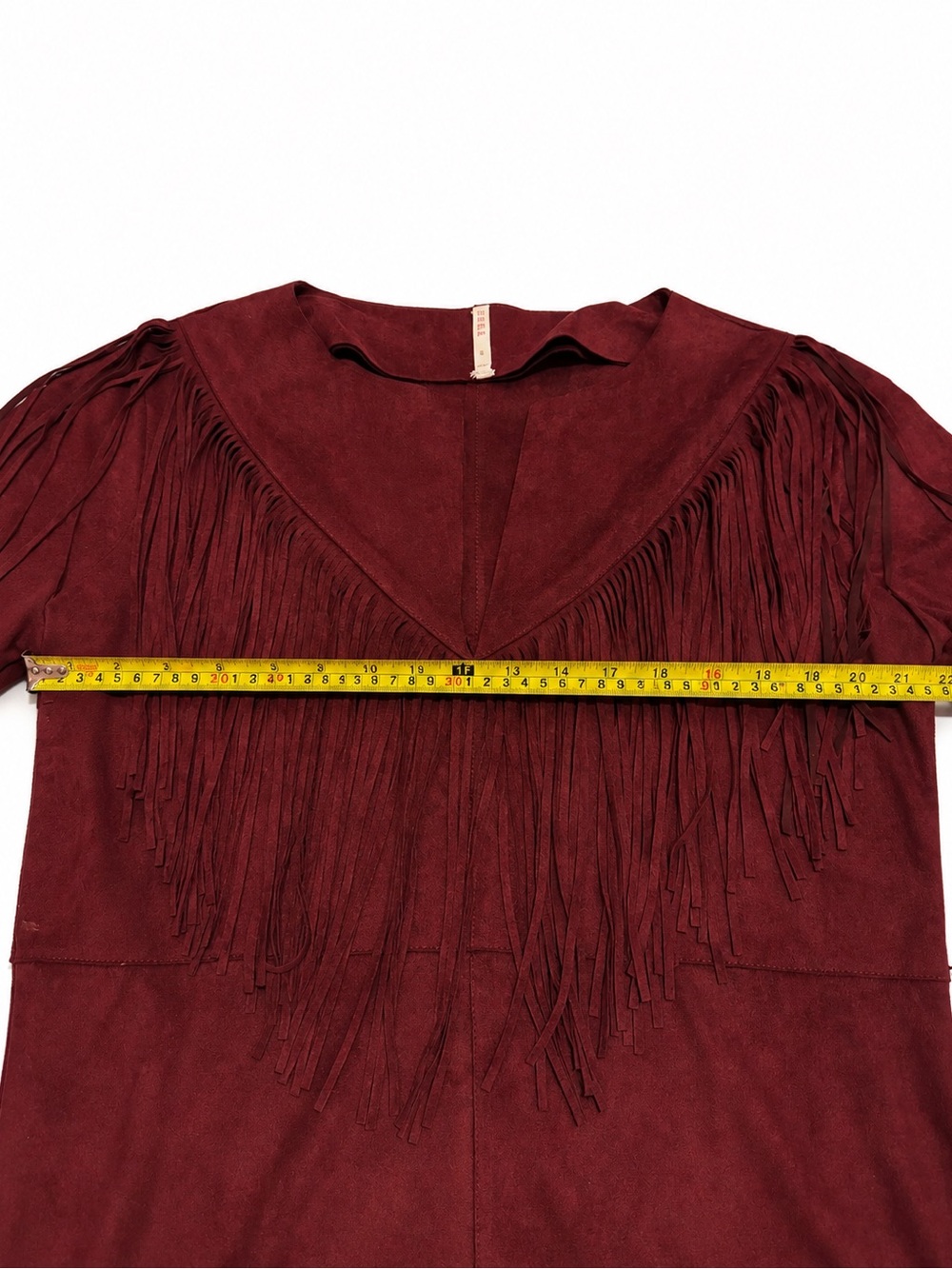 RAGA Burgundy Fringe Faux Suede Mini Dress Festival Western Cowgirl Longsleeve - Picture 5 of 8